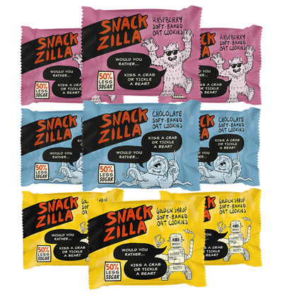 Snackzilla Soft-Baked Oat Cookies – Mixed Bundle | Raspberry | Chocolate | Golden Syrup